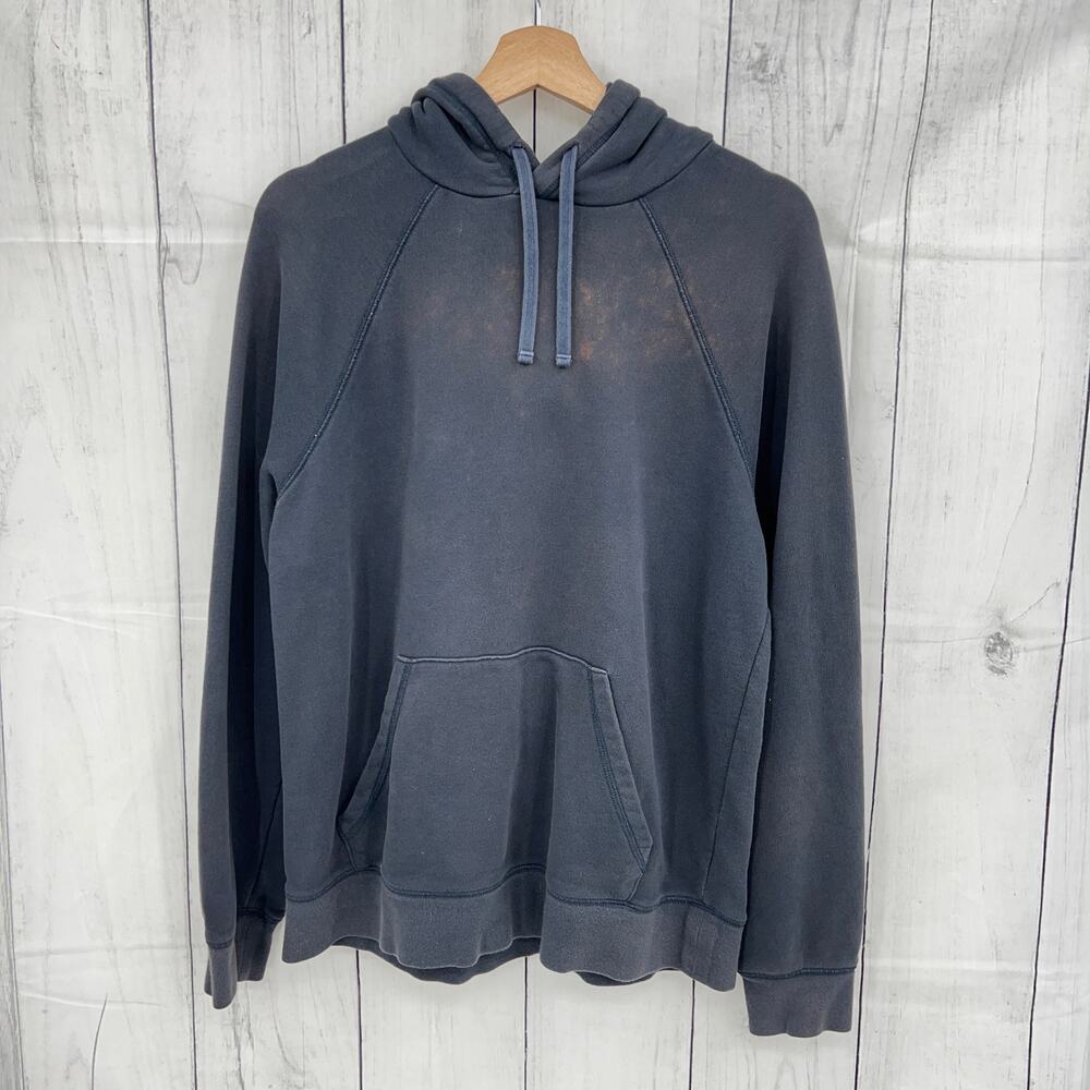 Everlane LARGE Men's Navy Blue Bleach Stain Pullover Hoodie Sweater Long Sleeve